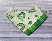 St Patrick's Day Cat Bandana, Green Rainbow with Plaid Reverse, A Touch of Luck
