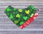 Valentine and St Patrick’s Day Cat Bandana – Reversible Pink and Green Hearts, Lucky in Love