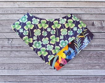 Cat Bandana - "Zed's Garden" - Shamrock Bandana / St Patrick's Day / Spring Flower Cat + Small Dog Bandana / No Collar Needed