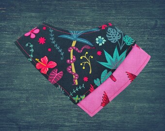 Cat Bandana - "Jungle Kitten" -  Tropical Cat + Small Dog Bandana / No Collar Needed