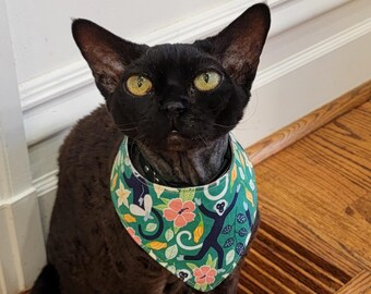 Cat Bandana - "Follow the Monkey" -  Tropical Cat + Small Dog Bandana / No Collar Needed