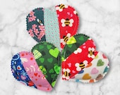Valentine Catnip Toys, Set of Three, Patchwork Poof Hearts