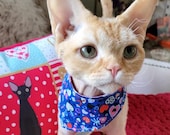 Valentine's Day Cat Bandana, Reversible Blue and Pink Heart Print, Dreamy Valentine