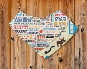 Reversible Adventure Cat and Small Dog Bandana - "The Great Ameowican Roadtrip" -  No Collar Needed