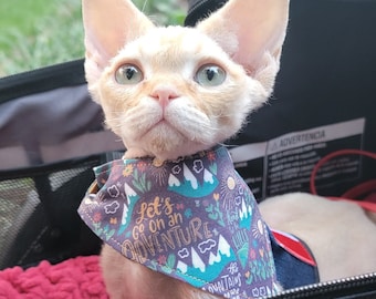 Cat Bandana - "Take Me Hiking" -  Adventure Hiking Cat + Small Dog Bandana / No Collar Needed