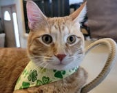 Cat Bandana - "Lucky Paws" -  St Patrick's Day / Shamrock Cat Bandana / No Collar Needed