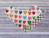 Valentine Cat Bandana – Reversible Rainbow Hearts and Plaid, Hearts and Meows