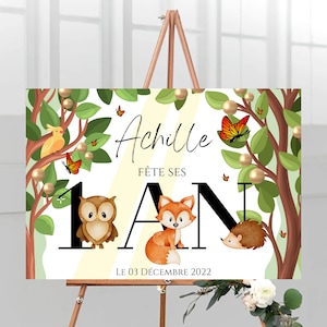 Personalized birthday poster / FOREST / fox / deer / Forest / forest animals first birthday welcome sign panel