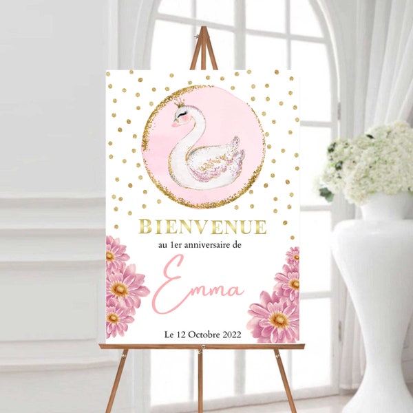 Affiche anniversaire personnalisée / cygne / SWAN / princesse / gold / Animaux premier anniversaire bienvenue pancarte panneau