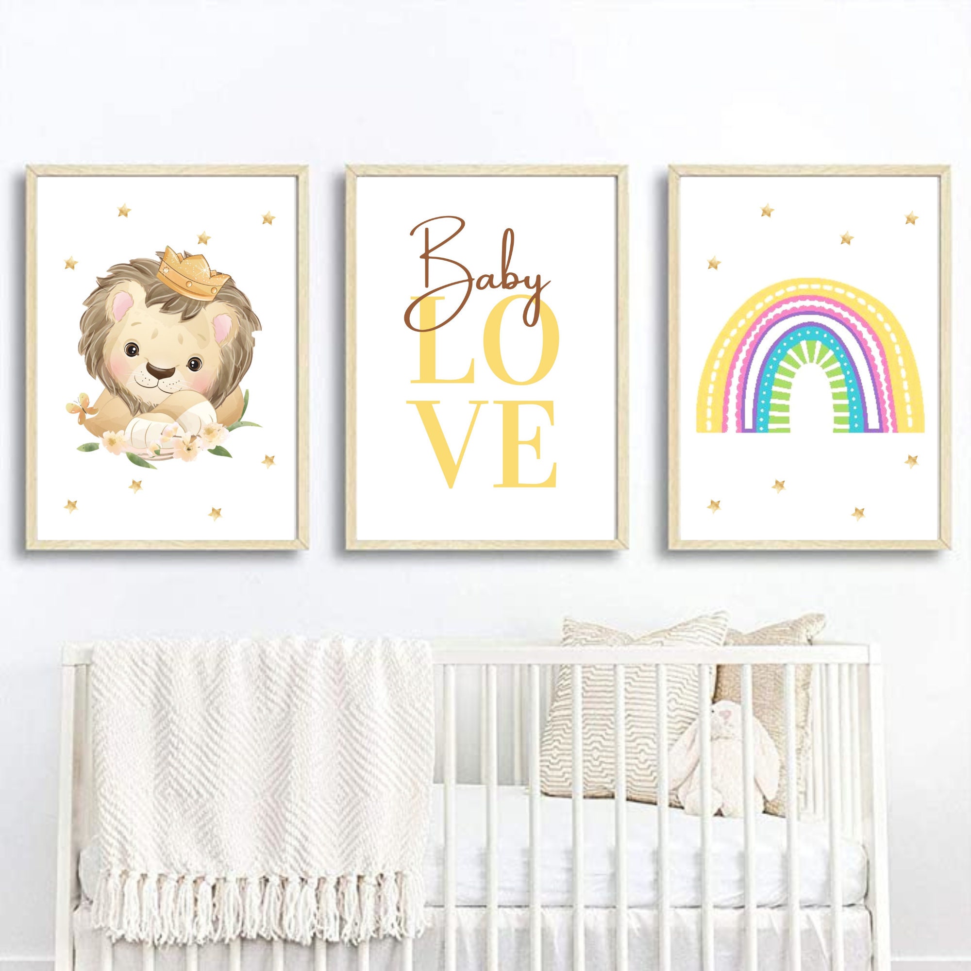 Impression Décoration Murale Lot de 3 Affiches Baby Love Lion, Chambre Enfant