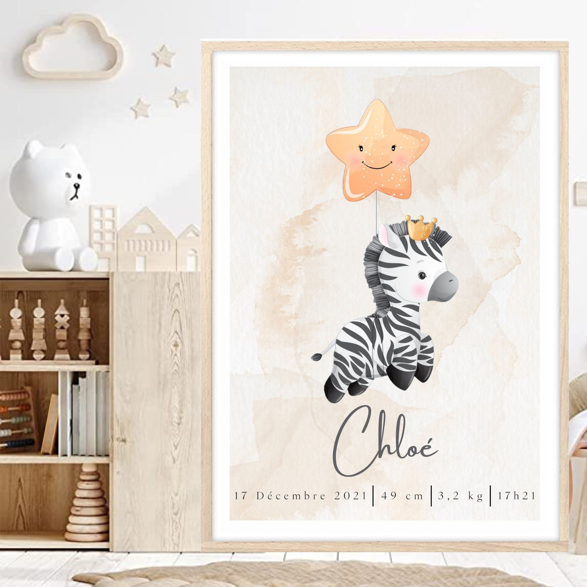 Affiche Naissance Personnalisée - Affiche Décoration Chambre Enfants Bebe