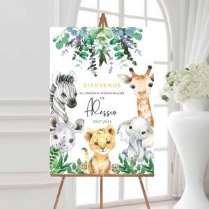 Personalized birthday poster / Jungle / Savannah / Safari / Animals first birthday welcome sign panel baptism