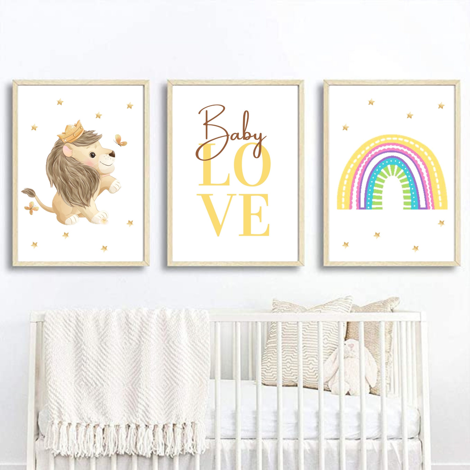 Impression Décoration Murale Lot de 3 Affiches Baby Love Lion, Chambre Enfant