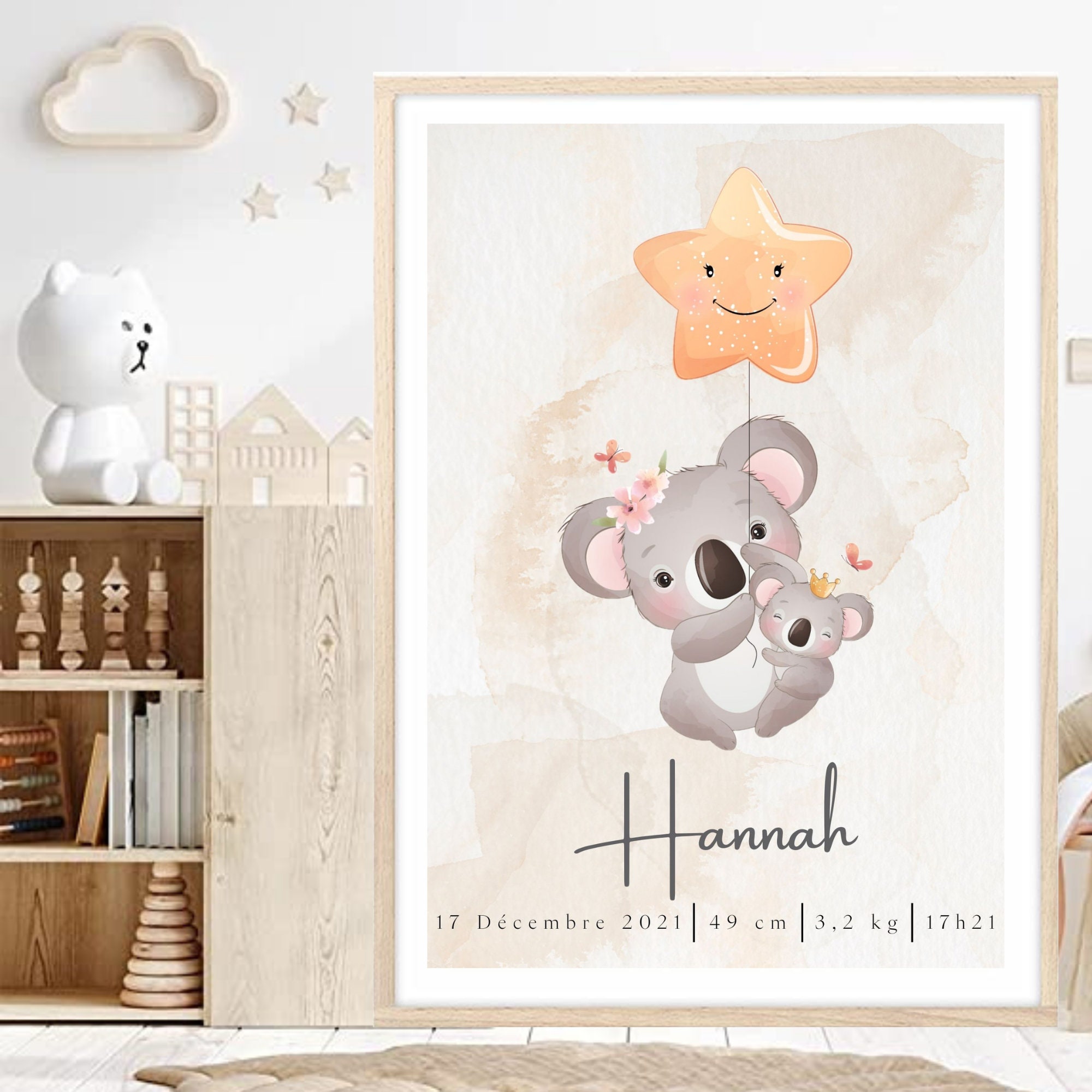 Affiche Naissance Personnalisée - Affiche Décoration Chambre Enfants Bebe