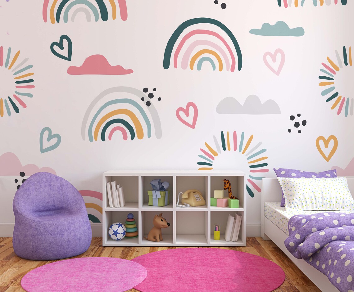 Rainbow Wallpaper Peel and Stick Wallpaper Kids Wallpaper - Etsy