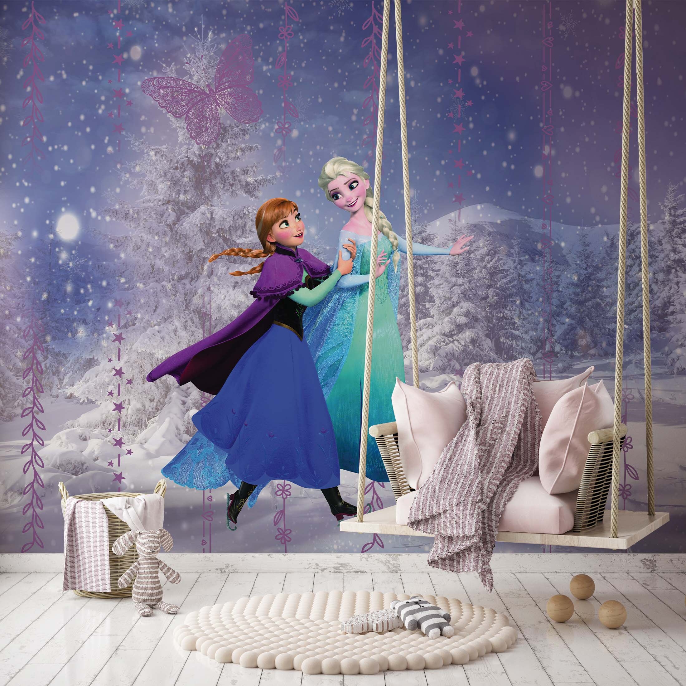 Kids Room Photo Wallpaper Disney Frozen Princess Elsa, Anna, Castle Wall  Mural