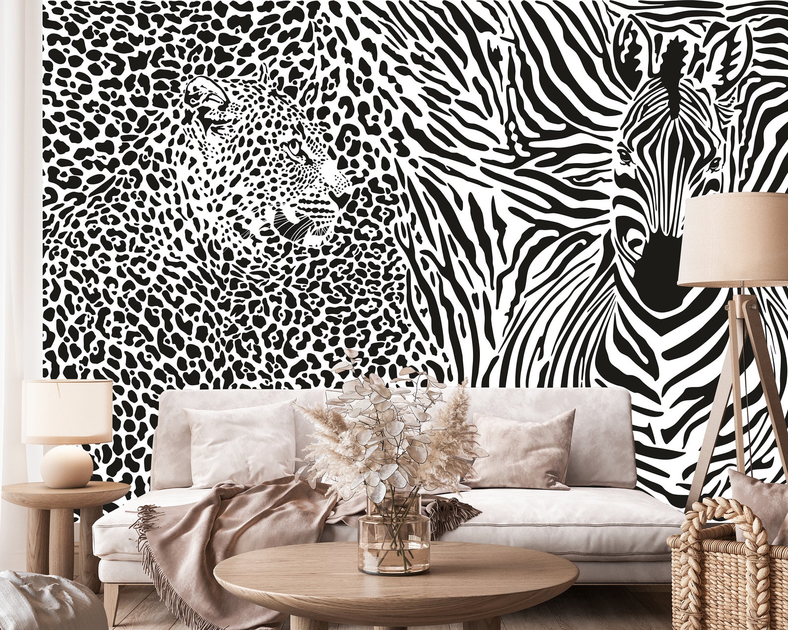 Black and White Wallpaper Art Deco Wallpaper Animal | Etsy