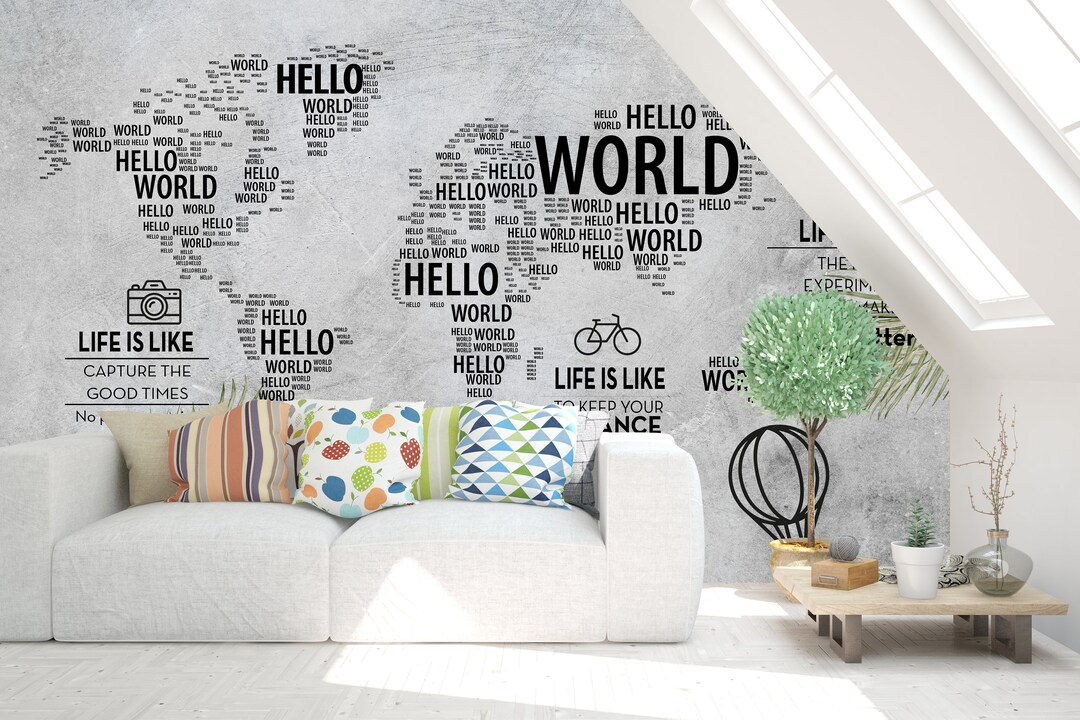 Word Wallpaper World Maps Wall Decor World Map World Map - Etsy