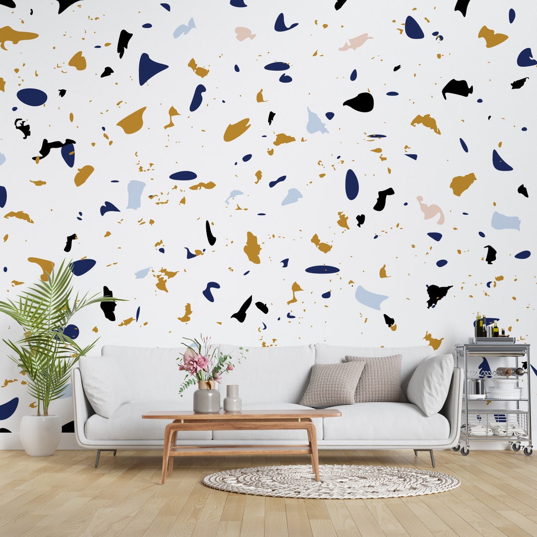White Terrazzo Wallpaper Trendy Terrazzo Texture Self - Etsy