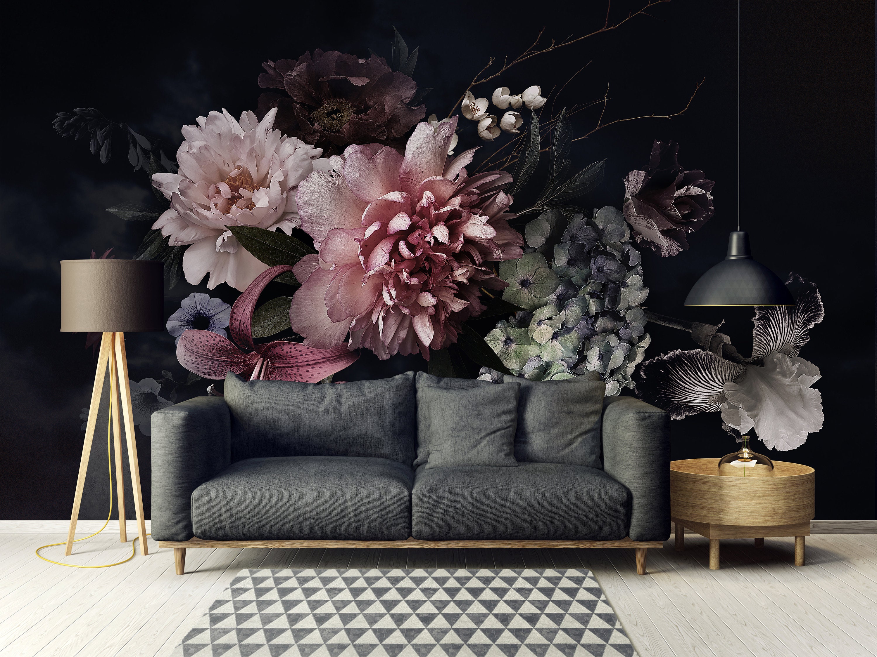Dark Floral Wallpaper - Etsy Dark Floral Wallpaper - Etsy