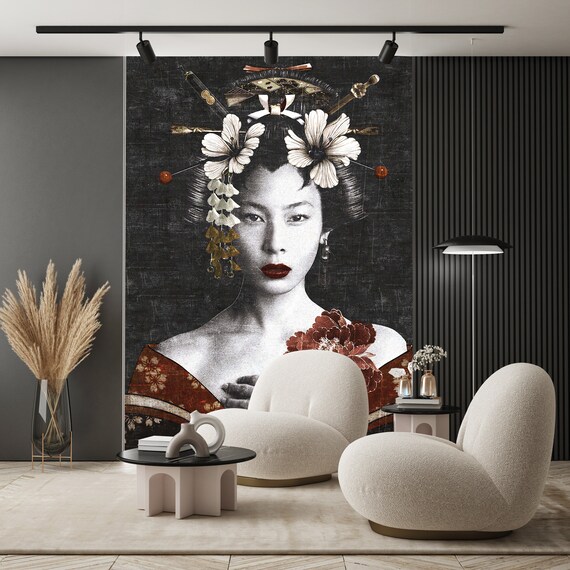 Japanese Geisha Wallpaper Traditional Japanese Women Peel Etsy