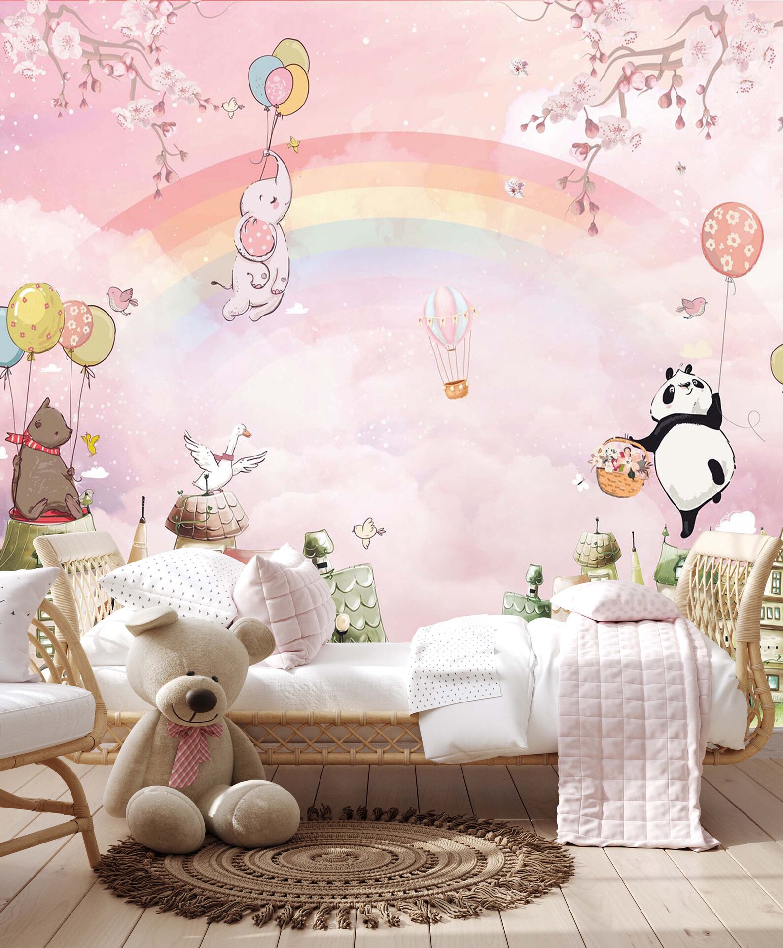 Rainbow Animal Nursery Wallpaper Kids Wallpaper Peel and Etsy