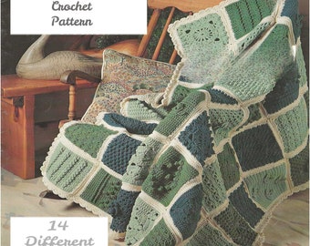 246 - 14 Different Squares Granny Square Afghan CROCHET PATTERN, Easy Afghan Crochet Pattern, Retro Style Afghan Crochet Pattern