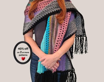 RETIREMENT-SALE*  Crochet Boho Shawl - Lacy Fringe Wrap,  Vintage Festival Scarf Pattern