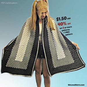 Crochet Granny Square Shawl Pattern PDF – Boho Festival Wrap, Vintage Lace Triangle Scarf
