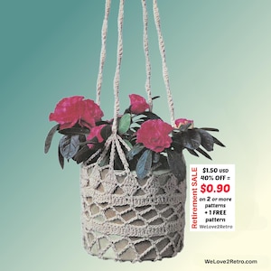 OFERTA DE JUBILACIÓN*** Patrón fácil de macetero colgante de crochet - Cesta bohemia vintage para decoración de interiores, para principiantes