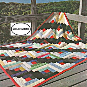 RETIREMENT-SALE*  Log Cabin Knit Afghan  Pattern • Patchwork Blanket - Stash-Buster Lap-Blanket (PDF)