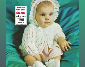 RETIREMENT-SALE***  Crochet Baby Jacket Cardigan & Bonnet,  Outfit Clothes Cardigan Coat, Newborn Infant Pattern