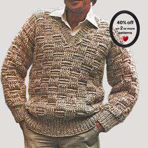 PROMOTION DE RETRAITE* Patron PDF de pull unisexe au crochet - Pull texturé pour homme style vintage