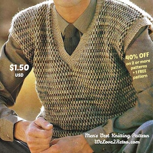 368 Men’s Pullover Vest Knitting Pattern – Easy Sleeveless Sweater PDF, Beginner-Friendly, Instant Download, Gift for Him