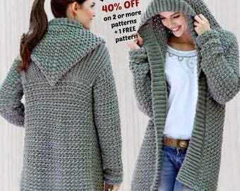 Easy Crochet Hooded Cardigan Pattern PDF – Women’s Coat & Hoodie Jacket, S–2XL Outerwear Design for Beginners - 812