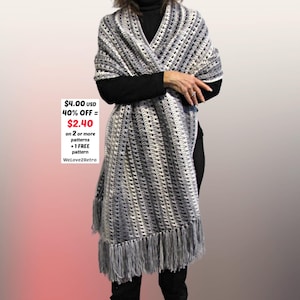 RETIREMENT-SALE***  Easy Crochet Boho Shawl - Lacy Fringe Wrap,  Vintage Festival Scarf Pattern