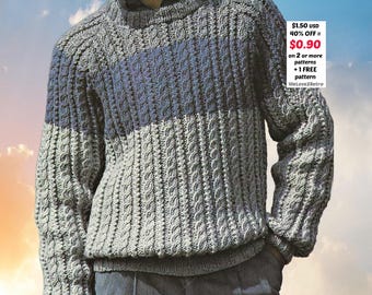 Men’s Cable Knit Sweater Pattern PDF – Vintage Aran Jumper & Pullover