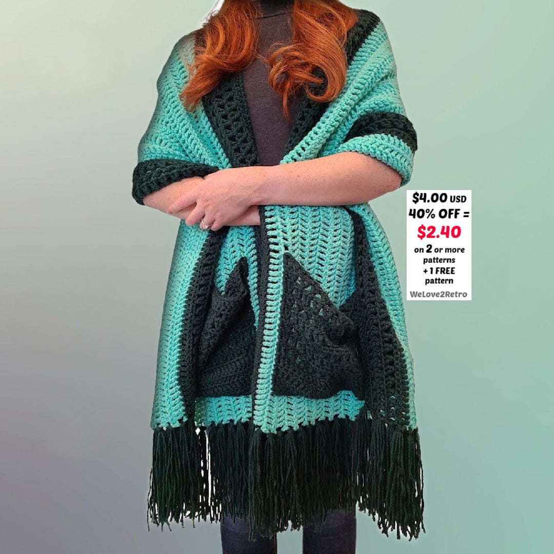 Crochet Pocket Shawl Pattern PDF – Easy Boho Wrap With Fringe, Beginner ...