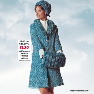 RETIREMENT-SALE***  Boho Coat Knitting Pattern - Vintage Jacket, Hat & Muff Set, Women’s Easy PDF
