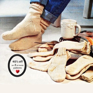 RETIREMENT-SALE* Unisex Boot Socks Knitting Pattern • Cuff Down Worsted Cozy Vintage Retro PDF Design