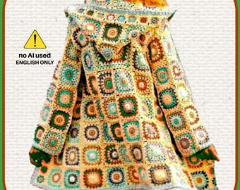 RETIREMENT-SALE*  Crochet Hooded Coat Pattern - Jacket Vintage Hoodie Cardigan Women Crochet PDF