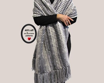 RETIRING-SOON*  Crochet Easy Boho Shawl Pattern - Lacy Fringe Wrap, Scarf Pattern