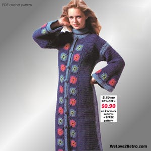 RETIREMENT-SALE***  Granny Square Coat Crochet Pattern PDF – Long Boho Jacket, Vintage Cardigan Coatigan