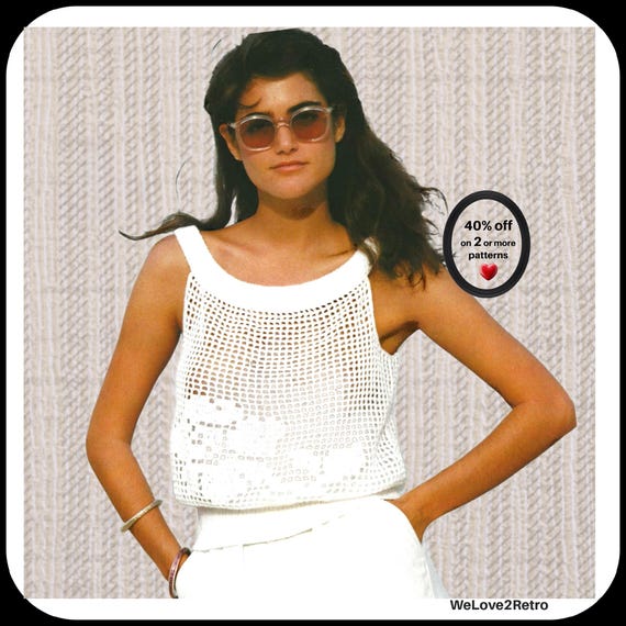 RETIREMENT-SAIL***  Crochet Summer Top Pattern • Boho Filet Lace Tank • Vintage PDF  (Knitted borders)