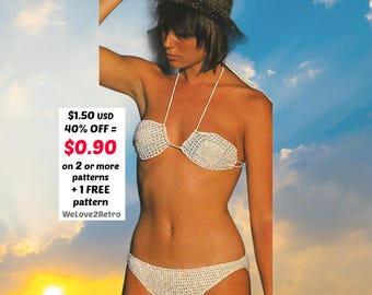 Patrón de bikini de ganchillo - Top triangular, traje de baño bohemio para mujer, ropa de playa (PDF)