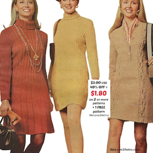 RETIREMENT-SALE***  3 Dresses Knitting Pattern PDF, Easy Fall Knit, Women's Handmade Retro Vintage Dress