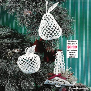 Victorian Crochet Ornament Pattern – Lace Apple, Pear Basket, Vintage Christmas Decor