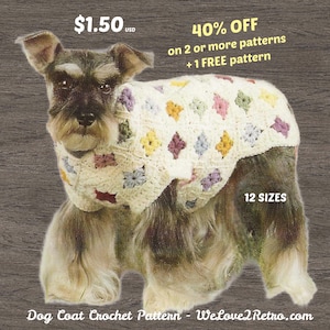233- 12 SIZES Granny Square Dog Sweater PDF, Crochet Dog Sweater Pattern, Beginner Dog Outfit, Easy Dog Jumper Pattern