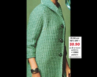 Vintage Fall Knit Coat Pattern – Bulky Yarn Jacket • Retro PDF Design