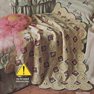 LIQUIDACIÓN POR DESEQUIPAMIENTO* Patrón de manta de ganchillo con cuadrados florales estilo abuela • Manta vintage - Diseño de manta en PDF